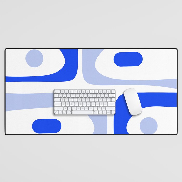 Mid Century Modern Piquet Abstract Pattern Royal Blue Light Blue White Desk Mat Gallery Image 1