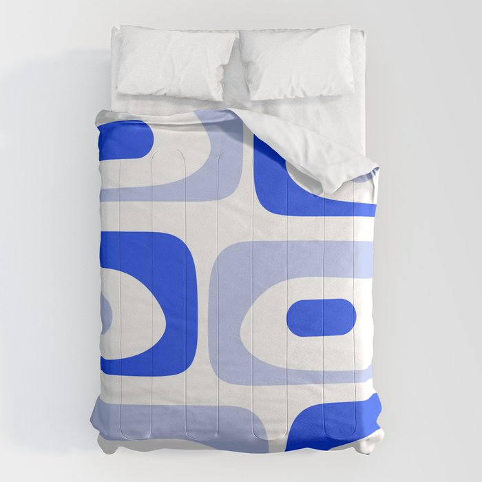 Mid Century Modern Piquet Abstract Pattern Royal Blue Light Blue White Comforter Gallery Image 1