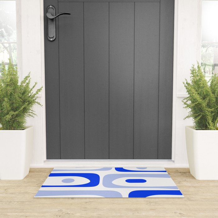 Mid Century Modern Piquet Abstract Pattern Royal Blue Light Blue White Welcome Mat Gallery Image 3