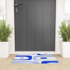 Mid Century Modern Piquet Abstract Pattern Royal Blue Light Blue White Welcome Mat Gallery Image 3