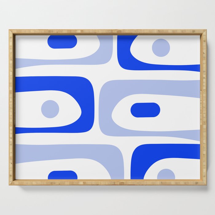 Mid Century Modern Piquet Abstract Pattern Royal Blue Light Blue White Serving Tray Gallery Image 1