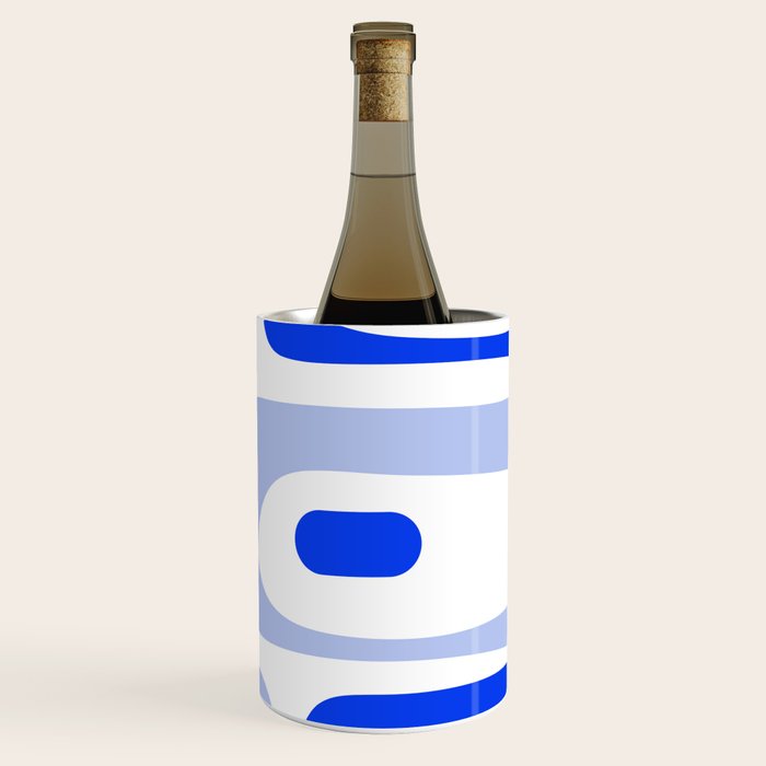 Mid Century Modern Piquet Abstract Pattern Royal Blue Light Blue White Wine Chiller Gallery Image 3