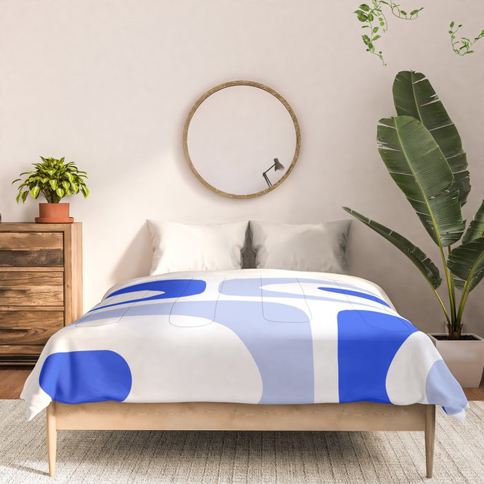 Mid Century Modern Piquet Abstract Pattern Royal Blue Light Blue White Comforter Gallery Image 3