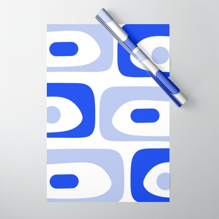 Mid Century Modern Piquet Abstract Pattern Royal Blue Light Blue White Wrapping Paper Gallery Image 1