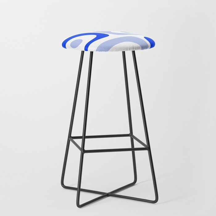 Mid Century Modern Piquet Abstract Pattern Royal Blue Light Blue White Stool Gallery Image 1