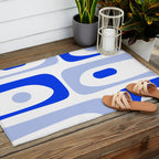 Mid Century Modern Piquet Abstract Pattern Royal Blue Light Blue White Outdoor Rug Gallery Image 2