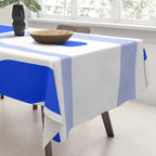 Mid Century Modern Piquet Abstract Pattern Royal Blue Light Blue White Tablecloth Gallery Image 3