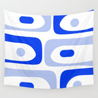 Mid Century Modern Piquet Abstract Pattern Royal Blue Light Blue White Wall Tapestry Gallery Image 4