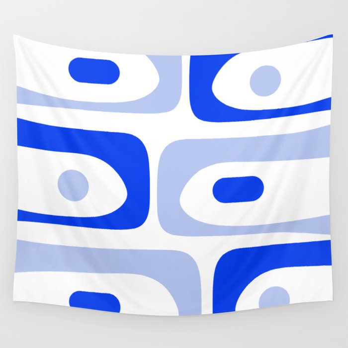 Mid Century Modern Piquet Abstract Pattern Royal Blue Light Blue White Wall Tapestry Gallery Image 4