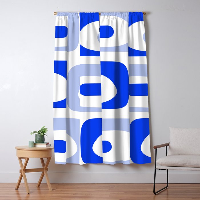 Mid Century Modern Piquet Abstract Pattern Royal Blue Light Blue White Window Curtain Gallery Image 5