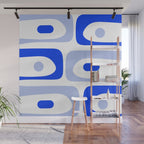 Mid Century Modern Piquet Abstract Pattern Royal Blue Light Blue White Wall Mural Gallery Image 1