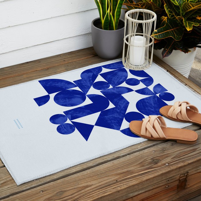 blue hues geometric Outdoor Rug Gallery Image 2