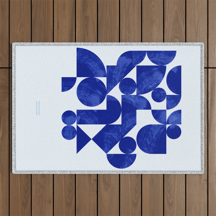 blue hues geometric Outdoor Rug Gallery Image 1