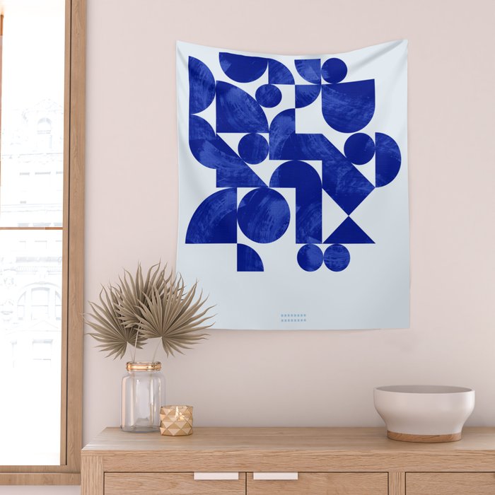 blue hues geometric Wall Tapestry Gallery Image 2