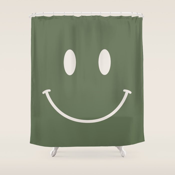Smile Muted Green Shower Curtain Gallery Image 1