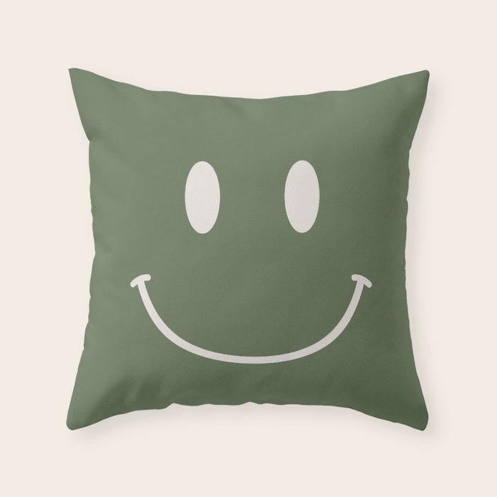 Smile Muted Green Throw Pillow Gallery Image 6