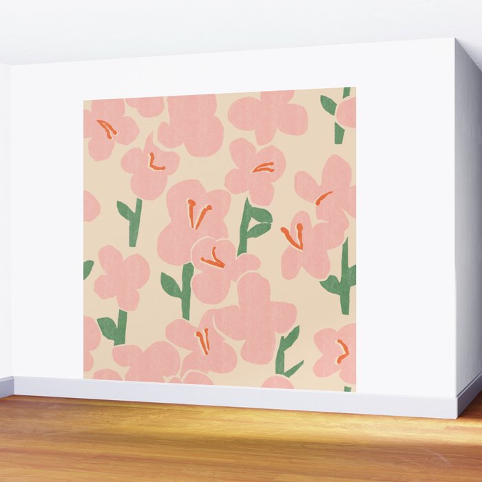 Pink Flowers Wall Mural Gallery Image 2