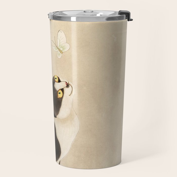 Minhwa: cat & butterfly (Korean traditional/folk art) Travel Mug Gallery Image 2