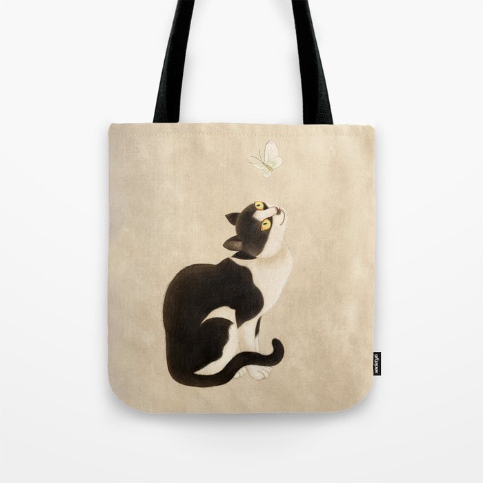 Minhwa: cat & butterfly (Korean traditional/folk art) Tote Bag Gallery Image 1