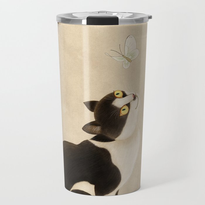 Minhwa: cat & butterfly (Korean traditional/folk art) Travel Mug Gallery Image 1