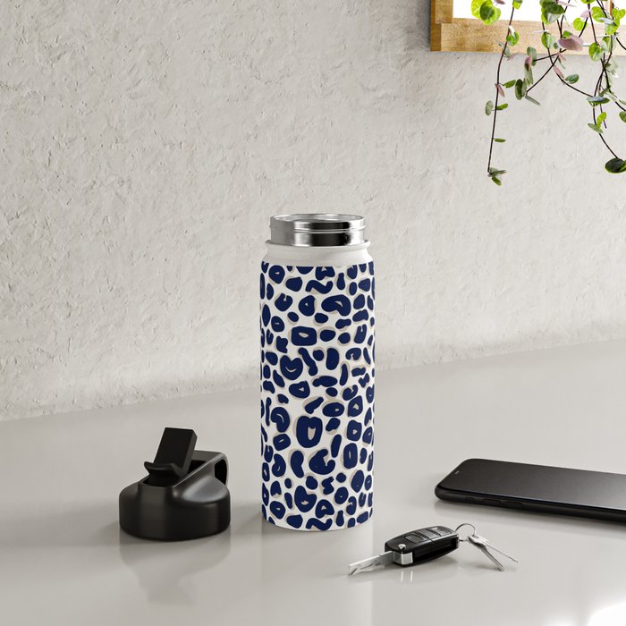 Leopard Print Abstractions - Navy Water Bottle Gallery Image 4
