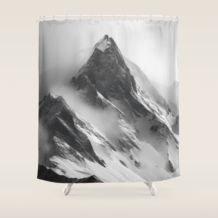Alpine Silence - Minimalist Snowy Peak Wall Art Shower Curtain Gallery Image 1