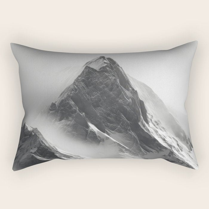 Alpine Silence - Minimalist Snowy Peak Wall Art Rectangular Pillow Gallery Image 1
