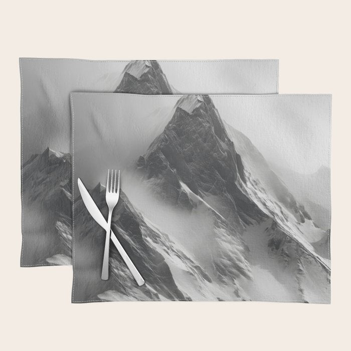Alpine Silence - Minimalist Snowy Peak Wall Art Placemat Gallery Image 1