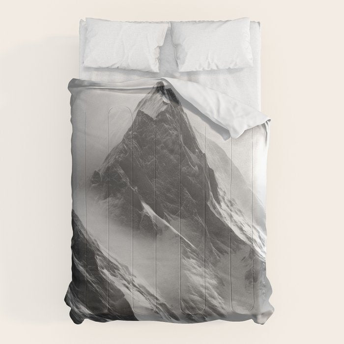 Alpine Silence - Minimalist Snowy Peak Wall Art Comforter Gallery Image 1