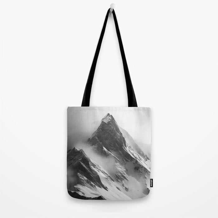 Alpine Silence - Minimalist Snowy Peak Wall Art Tote Bag Gallery Image 2