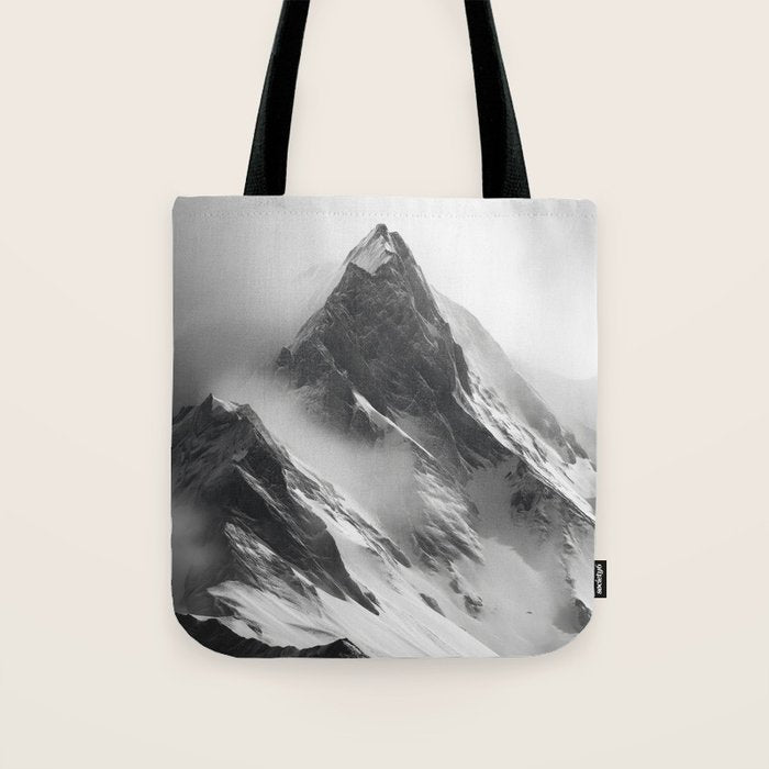 Alpine Silence - Minimalist Snowy Peak Wall Art Tote Bag Gallery Image 1