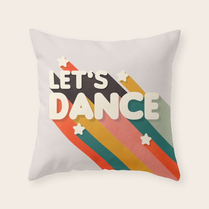 Let's Dance - retro rainbow typography Throw Pillow Gallery Image 6