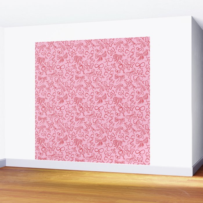 Coquette Valentines Day Bows in Colored Pencil Wall Mural Gallery Image 2