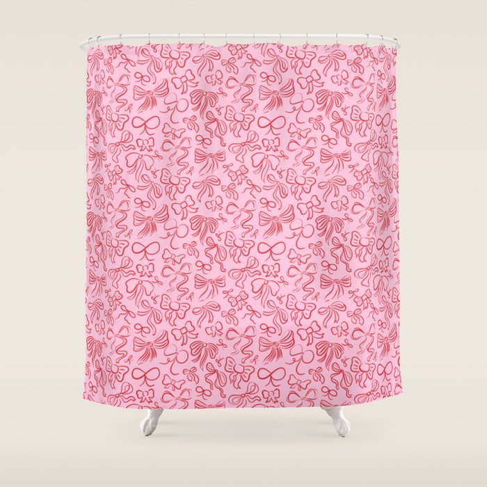 Coquette Valentines Day Bows in Colored Pencil Shower Curtain Gallery Image 1