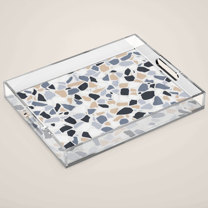 Terrazzo Mosaic Pattern, Gray and Neutral Acrylic Tray Gallery Image 1