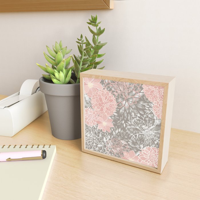 Festive, Floral Pattern Dahlias, Pink, Gray, White Mini Art Print Gallery Image 2