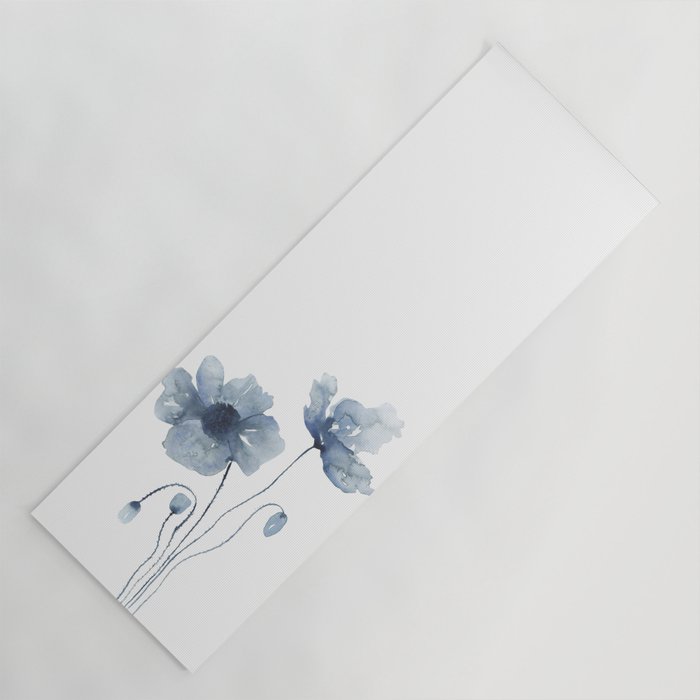 Blue Watercolor Poppies Yoga Mat Gallery Image 1