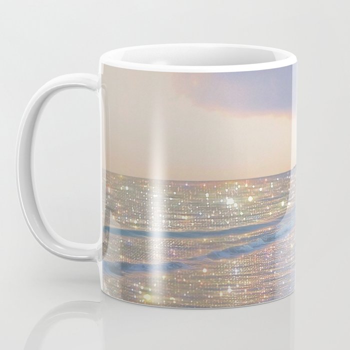 MAGIC OCEAN - glitter artwork by Yana Potter artist. Sparkling waves, pastel blue, beautiful nature. Coffee Mug Gallery Image 3