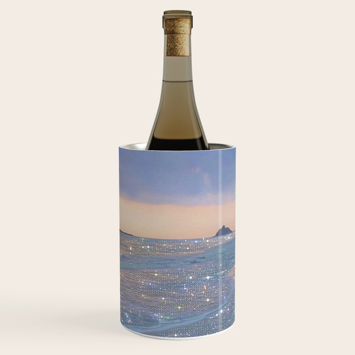 MAGIC OCEAN - glitter artwork by Yana Potter artist. Sparkling waves, pastel blue, beautiful nature. Wine Chiller Gallery Image 3