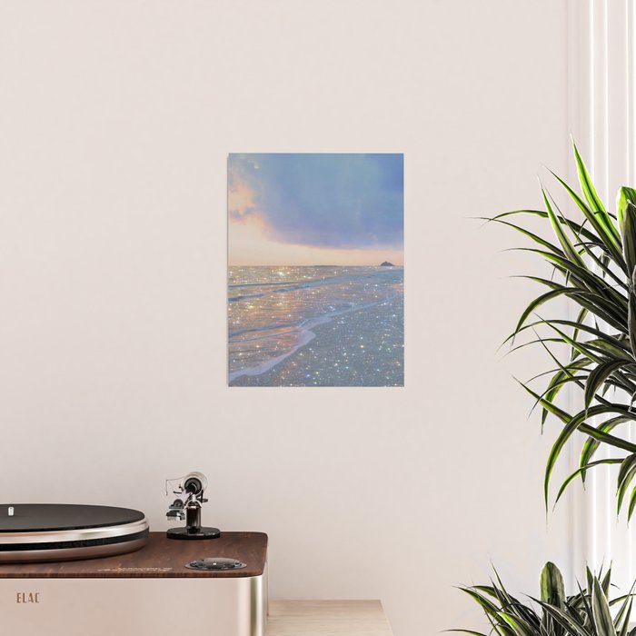 MAGIC OCEAN - glitter artwork by Yana Potter artist. Sparkling waves, pastel blue, beautiful nature. Poster Gallery Image 2