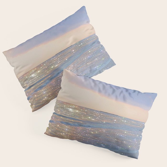 MAGIC OCEAN - glitter artwork by Yana Potter artist. Sparkling waves, pastel blue, beautiful nature. Pillow Sham Gallery Image 1