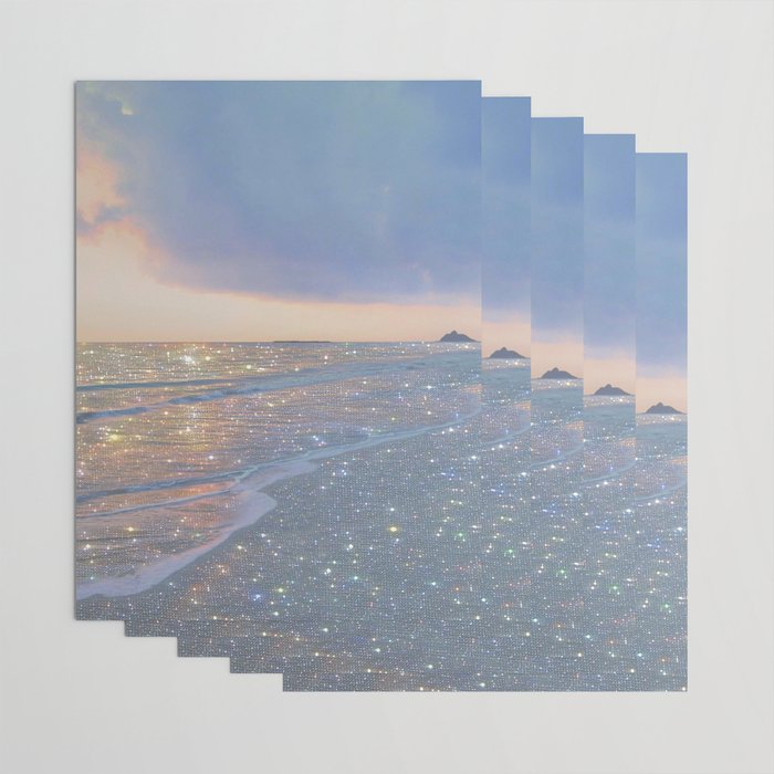 MAGIC OCEAN - glitter artwork by Yana Potter artist. Sparkling waves, pastel blue, beautiful nature. Wrapping Paper Gallery Image 3