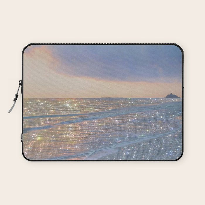 MAGIC OCEAN - glitter artwork by Yana Potter artist. Sparkling waves, pastel blue, beautiful nature. Laptop Sleeve Gallery Image 1