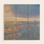 MAGIC OCEAN - glitter artwork by Yana Potter artist. Sparkling waves, pastel blue, beautiful nature. Wood Wall Art Gallery Image 1
