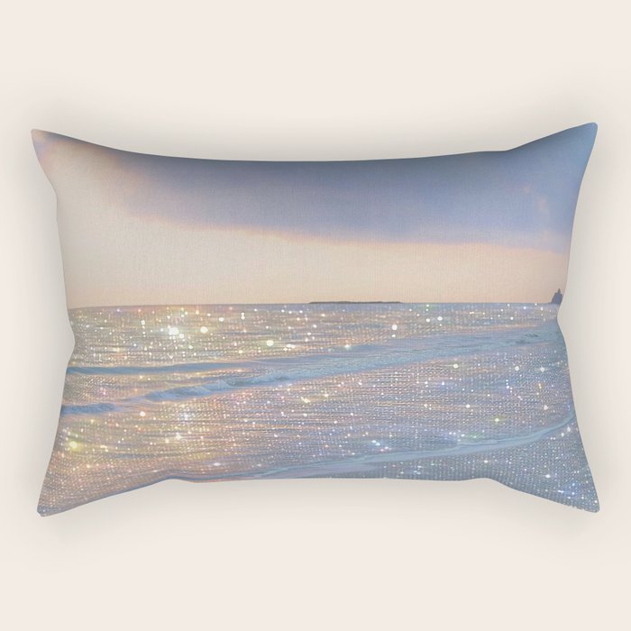 MAGIC OCEAN - glitter artwork by Yana Potter artist. Sparkling waves, pastel blue, beautiful nature. Rectangular Pillow Gallery Image 2