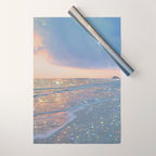 MAGIC OCEAN - glitter artwork by Yana Potter artist. Sparkling waves, pastel blue, beautiful nature. Wrapping Paper Gallery Image 1