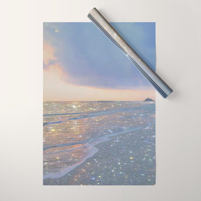MAGIC OCEAN - glitter artwork by Yana Potter artist. Sparkling waves, pastel blue, beautiful nature. Wrapping Paper Gallery Image 1
