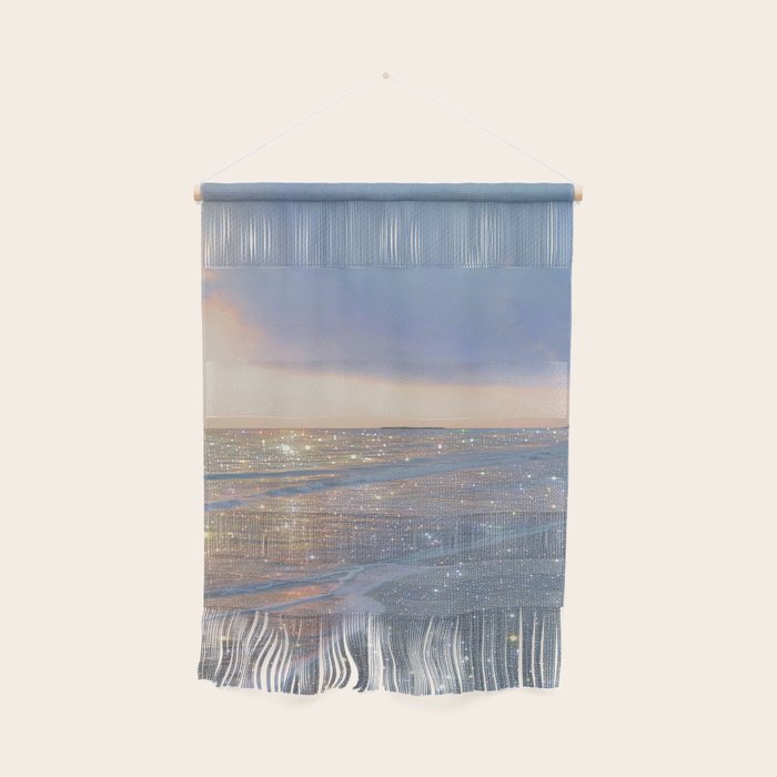 MAGIC OCEAN - glitter artwork by Yana Potter artist. Sparkling waves, pastel blue, beautiful nature. Wall Hanging Gallery Image 1