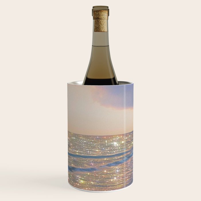 MAGIC OCEAN - glitter artwork by Yana Potter artist. Sparkling waves, pastel blue, beautiful nature. Wine Chiller Gallery Image 2