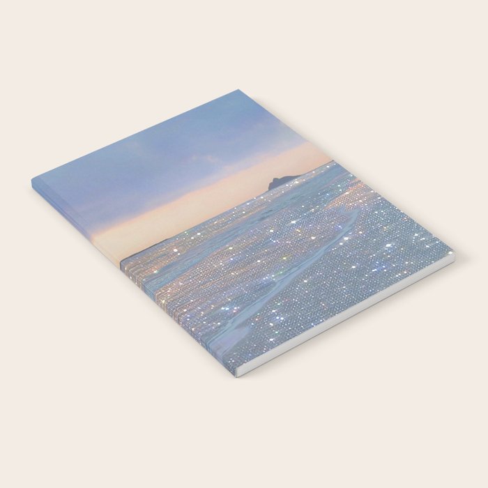 MAGIC OCEAN - glitter artwork by Yana Potter artist. Sparkling waves, pastel blue, beautiful nature. Notebook Gallery Image 2